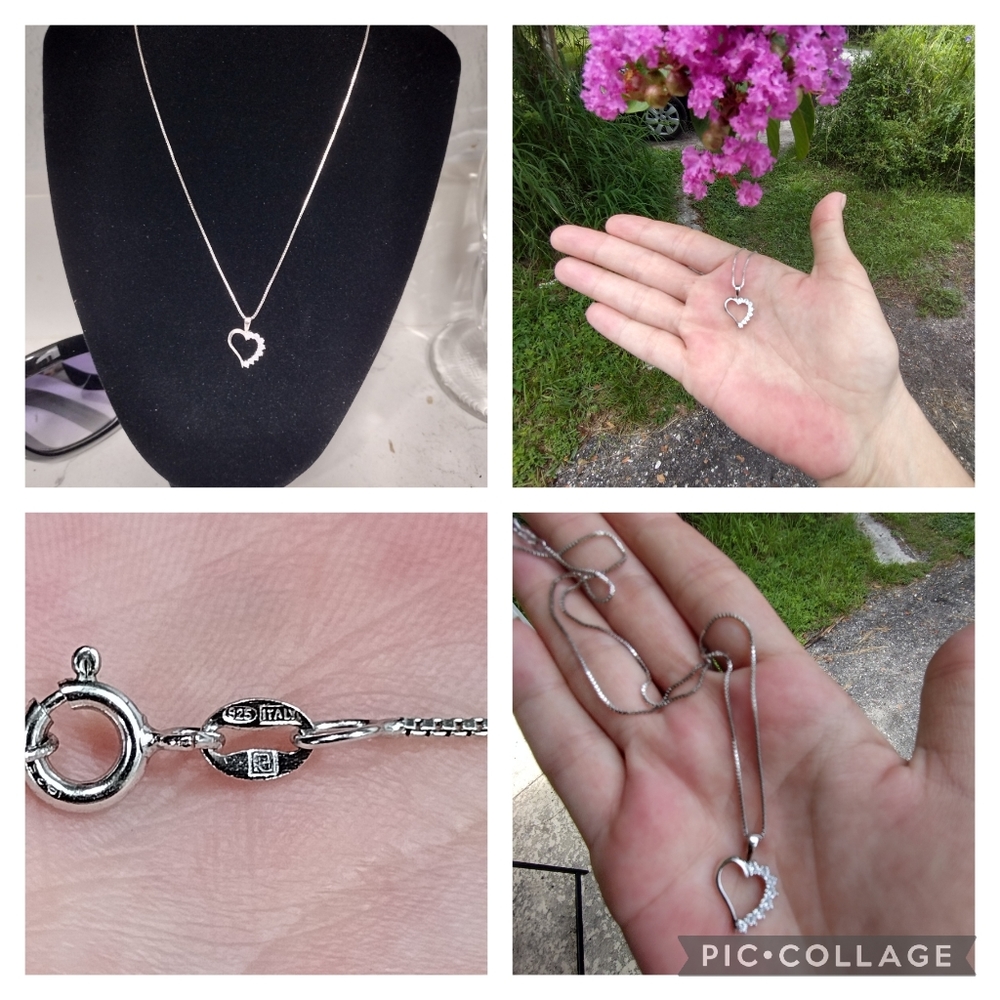 Diamond heart pendant sterling silver necklace